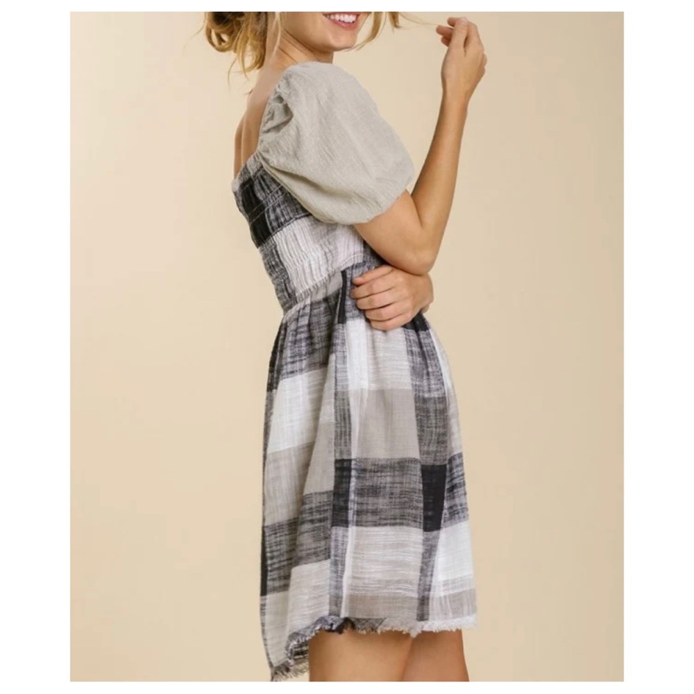 20 Cotton Boho Plaid Dress - Picture 3 of 4